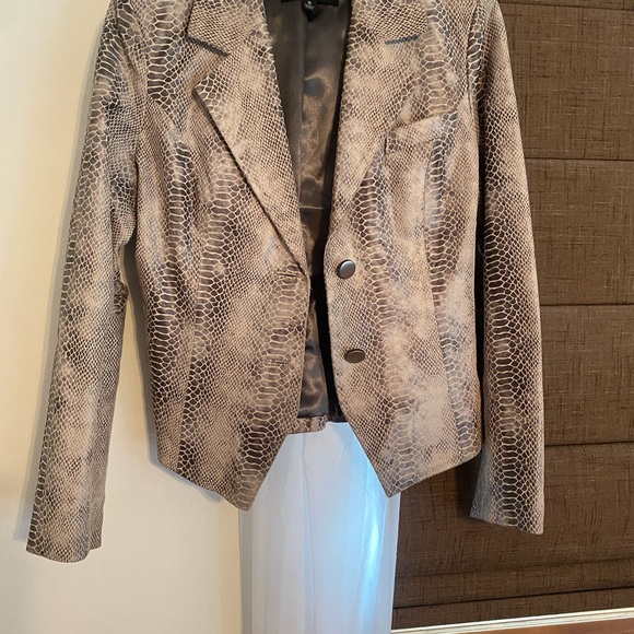 Metrostyle FAUX Snakeskin 100% Leather Jacket Coat size 10, Medium Silver Ivory - Picture 7 of 7